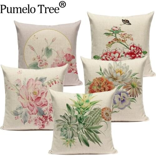 Elegant Floral Pillow Covers Farmhouse Home Flower Decorative Cushion Cover Pillow Case Linen Cushion Cover Plant Pillow Case
