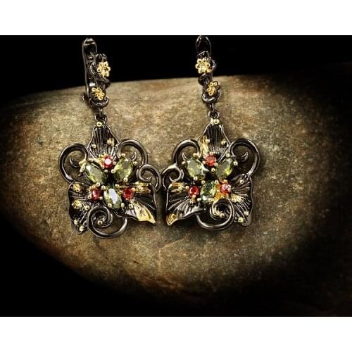Elegant Temperament Double Flower Earrings Color Zircon Earrings Jewelry Party Jewelry Italian Luxury 925 Jewelry Earrings