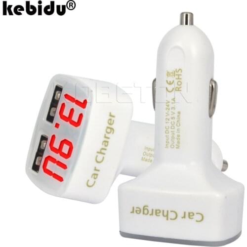 Kebidu Dual USB Charger DC5V 3.1A Universal 4 in 1 Car with Voltage/temperature/Current Meter Tester Adapter Digital LED Display