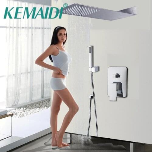 KEMAIDI Luxury Bathroom Shower Set Rainfall Shower Head Polished Wall Mounted Panel Mixer Taps Shower Faucets Set Chrome Finish