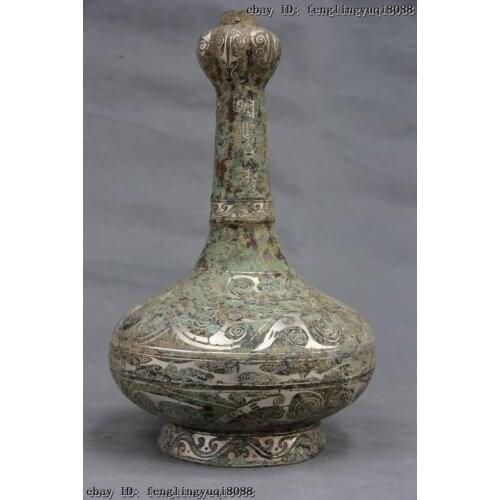 Chinese Folk Collect old Bronze silver-gilt Royal Palace Garlic Bottle Pot Vase