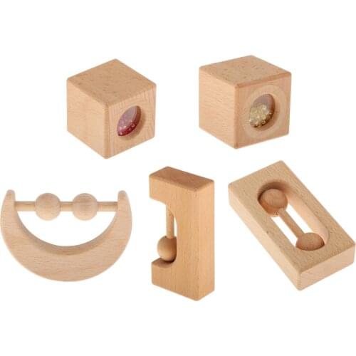 Natural Wooden Rings Rattle Teether Baby Chewing Sensory Toys Handmade