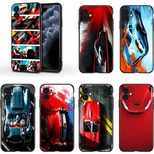 Cool Cartoon Racing car For Apple iPhone 13 12 11 Mini XS XR X Pro MAX SE 2020 8 7 6 5 5S Plus Black Silicone Phone Case