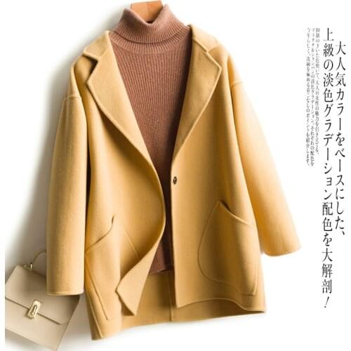 Short Solid Double Sided Cashmere 100% Wool Jacket Women Elegant Overcoat New Winter Coat Casual Windbreaker Outerwear Female