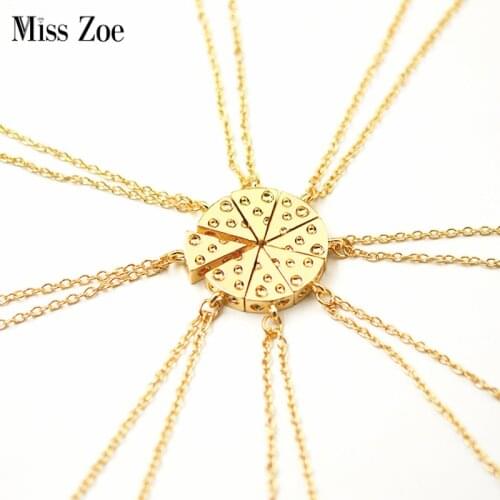 Miss Zoe 8pcs/set Pizza Cheese Pendant Necklaces Custom Metal Friendship Necklace Best Friends Forever Keepsake Birthday Gift