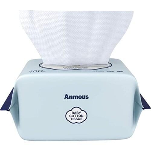 Anmous Baby Dry Wipe Unscented Cotton Tissues 100 Count Dry and Wet Use Ultra-Soft Baby Diaper Wipes for Sensitive Skin