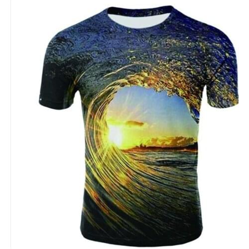 Mens short-sleeved T-shirt round neck water pattern shirt beer time 3D printing fun summer with fun clothes