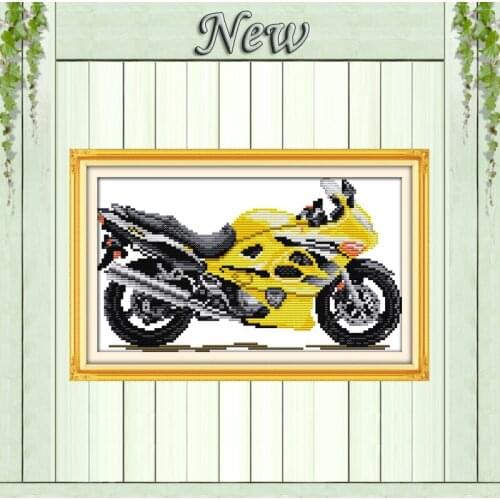 Yellow motorbike,11CT pattern printed on Canvas DMC 14CT Cross Stitch Embroidery kit,Needlework Set, Motor House Home wall Decor