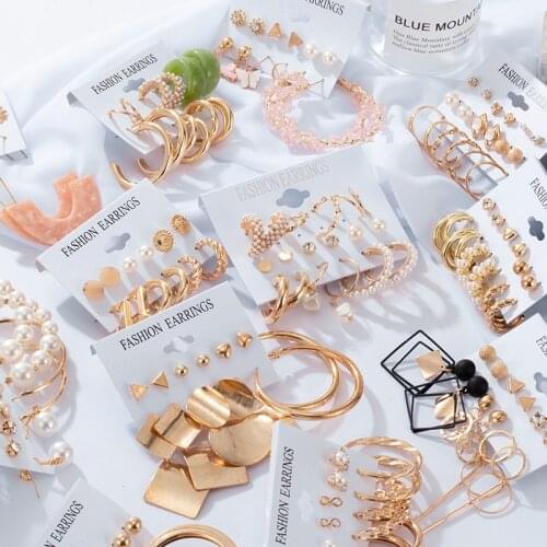 Womens Earrings Set Geometric Pearl Hoop Earrings for Women Bohemian Gold Circle Earrings 2021 Trend Jewelry Gift Accessories