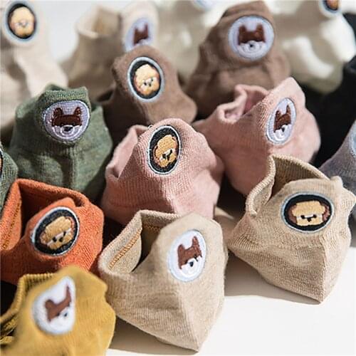10 Pair Pack Socks Woman Cute Embroidered Animal Happy Funny Cartoon Cotton Kawaii Harajuku Candy Color Lovely Female Socks Set