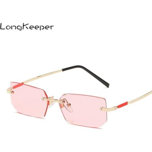 Rimless Rectangle Sunglasses Women Vintage Small Square Sun Glasses Ladies Irregular Cutting Lens Eyewear zonnebril dames