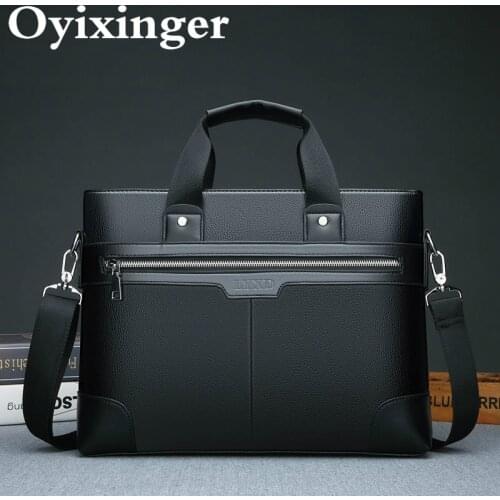 OYIXINGER Mens Leather Shoulder Bag 2021 New fashion Commuter Briefcase Bags For Men Business Crossbody Bag Male 14" Laptop Bag
