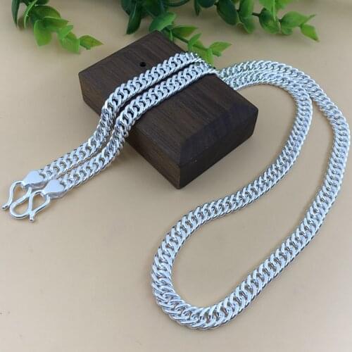 New S999 pure silver solid silver flat man necklace hip-hop whip chain domineering fashion silver necklace for man