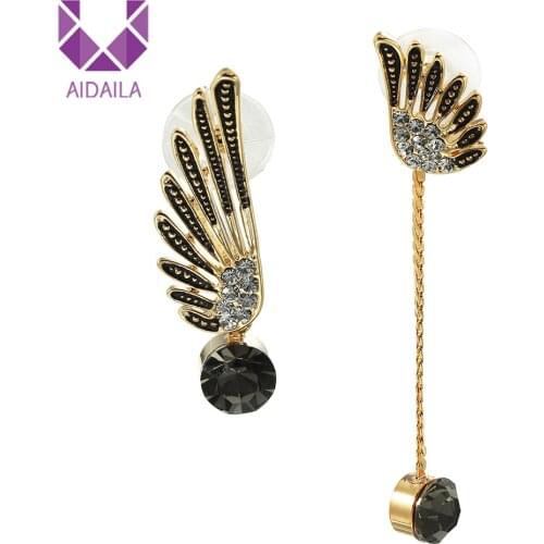 Wing Dangle Earrings for Office Ladies Girls Asymmetry with Rhinestone New Fashion Jewelry Korean Style