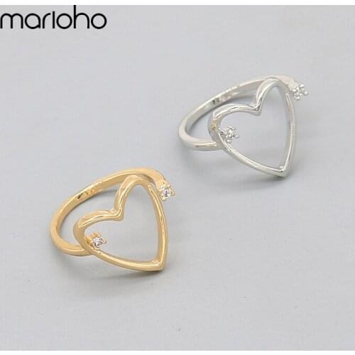 Simple Shiny Rhinestone Gold Color Hollow Heart Opening Ring Metal Adjustable Sweet Ring Valentines Day Party Jewelry Gifts