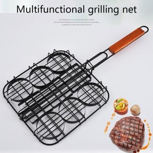 Hamburger Grill Basket Clip Small Burger Press 9 Hole Non-Stick Barbecue Rack