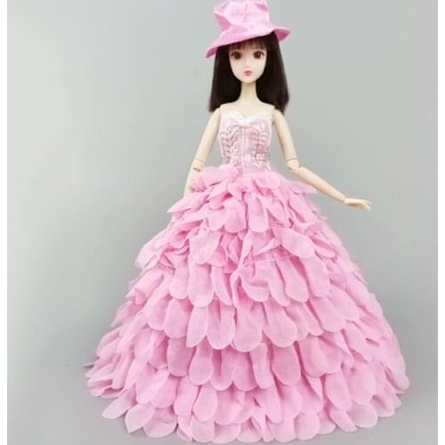 Pink Fashion Multi-layer Wedding Dresses For Barbie Dolls Clothes Party Long Gown Bridal Dress Hat Outfits 1/6 Doll Accessories