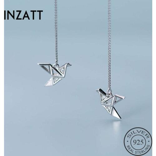 INZATT Real 925 Sterling Silver Zircon Cranes Stud Earrings Fashion Women Cute Fine Jewelry Party Minimalist Accessories Gift