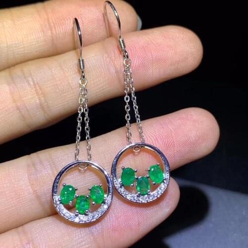 Fashion Ear line circle natural green Emerald drop earrings 925 silver Natural gemstone earring women for girl gift anniversary