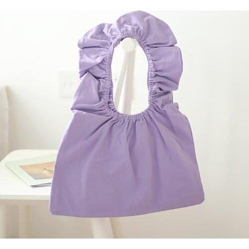 Korean Style One-Shoulder Tote Bag Female Ruffled Canvas Cloud Bag Cute Western Style Fold Design Dumpling-Shaped Wrist Bag