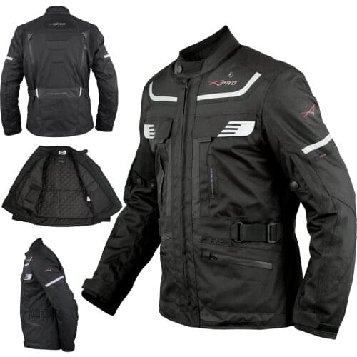 Jacket motorcycle Scooter CE protectors waterproof reflective fabric Black