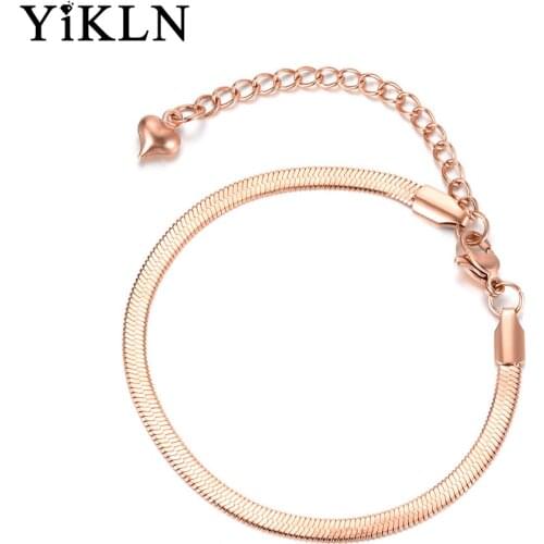 YiKLN Trendy Jewelry Stainless Steel Snake Chain & Link Thin Bracelet Rose Gold Charm Bracelet For Women Chirstmas Gift YB18075