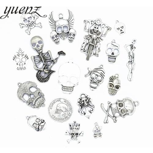 YuenZ 18pcs Mixed Antique Silver color Skull Charms Pendants for Bracelet Necklace DIY Jewelry Making Finding Accessories U034