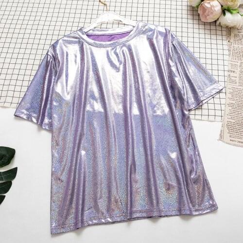 2019 New Women Summer Style Glossy T-shirts Tops Casual Loose blingbling Sequined T Shirt Tees Female Short Sleeve T-shirt A1404