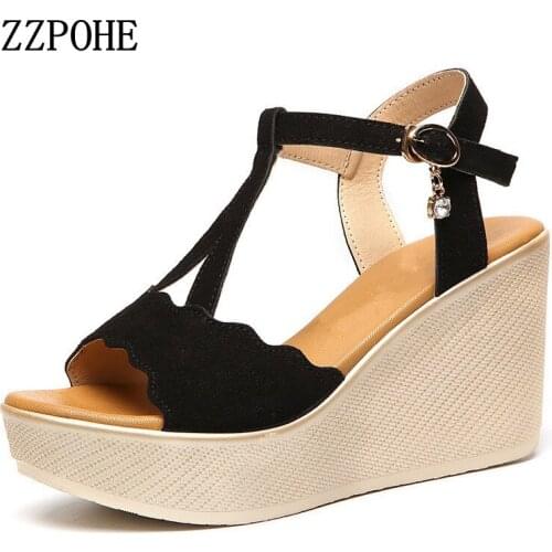 Summer new women fashion sandals sweet slope with comfortable wild sandals Bohemian diamond clip toe woman shoes size 34-43