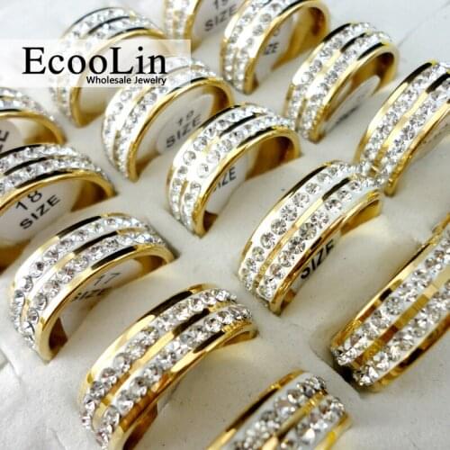 10Pcs Women 316L Stainless Steel Rings Engagement Anniversary Prong Setting Ring Cubic Zirconia Classic Female Jewelry LR273