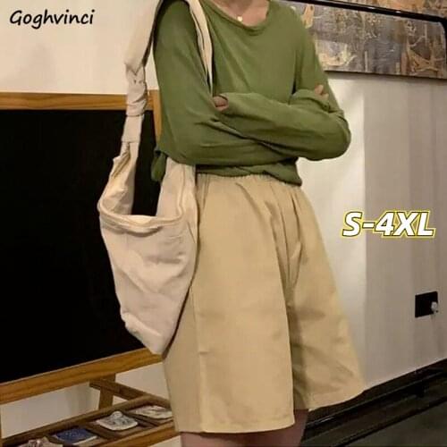 Plus Size Shorts Women Cargo Elastic High Waist Trousers Summer Student Korean Style Loose Knee Length Couples Harajuku Casual