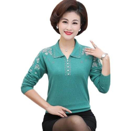 Middle-aged Women Knitted Sweater Pullover Spring Autumn Jacket Long sleeves Knit Sweater Female Clothes Plus size Casual Tops