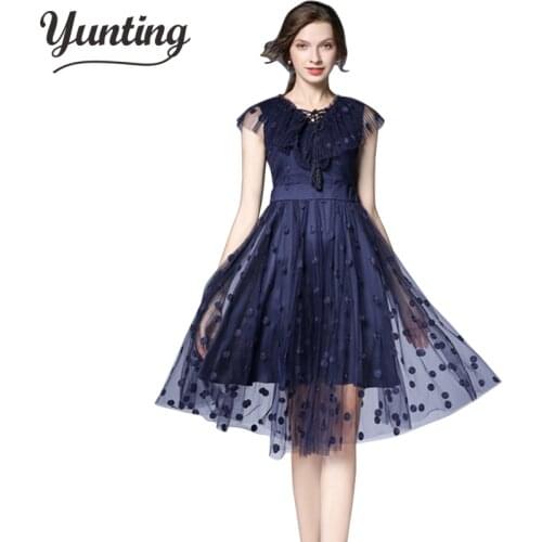 Women Short Sleeve V-Neck A Line Casual Elegant Summer Mesh Dresses Vestidos Robe