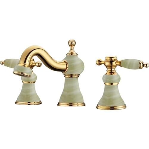 Gold clour 8 inch widespread 3 pieces bathroom Lavatory Sink faucet Mixer tap Free ship jade-stone faucet
