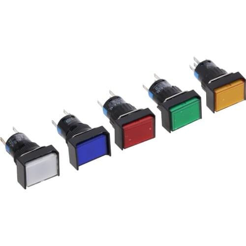 1PC DC 12V 16mm Push Button Self-Lock Momentary/Latching Switch Rectangle LED Light DC6V DC24V AC220V