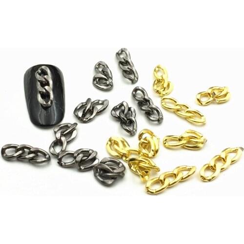 100pcs/bag New Japan Korea 3D Metal Nail Art Decoration Black Gold Chain Punk Style Nail Sticker DIY Nail Tools