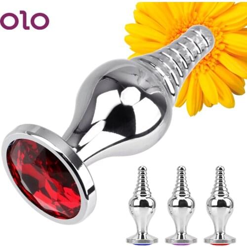 OLO Thin Screw Thread Anal Plug Removable Tail Anal Beads Prostate Massager Anus Dilator Jewelry Metal Butt Plug