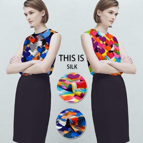 White waxberry Abstract Love Silk Double Crepe Summer Womens Dress Jersey Silk Silk Fabric Fabric Promotion Free shipping