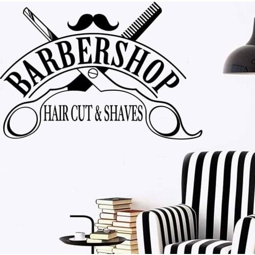 Large Barbershop Salon Wall Decal-Hair Cut Shaves Barber Moustache Decal-Hairdress Barber Shop Shaves Vinyl Sticker E314