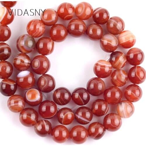 Natural Stone Red Stripe Agates Beads For Jewelry Making 4 6 8 10 12mm Round Onyx Beads Diy Necklace Bracelet Accessories 15