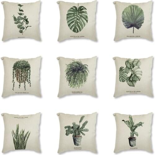 Plants Leaves Vintage Printed Decorative Cushion Covers Linen Cushion Cover Nordic Style Throw Pillow Case For Sofa