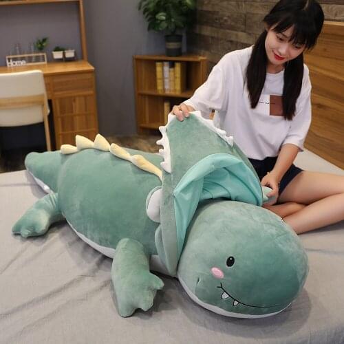 100/120cm Giant Dinosaur Turn To Crocodile Animal Stuffed Plush Toys Cute Soft Cartoon Dragon Doll Sleep Pillow Birthday Gifts