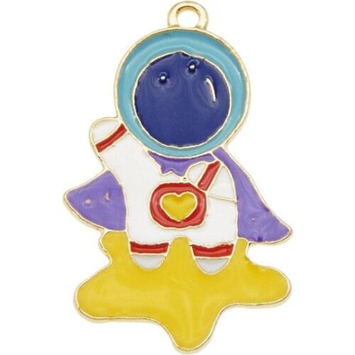 Julie Wang 4PCS Enamel Cartoon Astronaunt Hero Charms Alloy Space Man Pendant Bracelet Earrings Jewelry Making Accessory