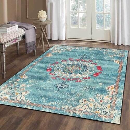 Yellow Blue Green Geometric Printing Retro Persian Ethnic Style Carpet Bedroom Bedside Area Carpet Kitchen Corridor Non-Slip Mat