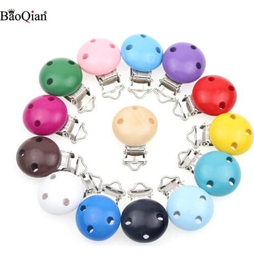 5Pcs Wooden Metal Multicolour Baby Pacifier Clips Clothing Round Clasps DIY Baby Suspender Garment Clips Accessories