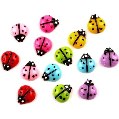 LF 50Pcs 12x11mm Mixed Ladybug Resin Cabochon Flatback Decoration Crafts Embellishments For Scrapbooking Diy Accessories