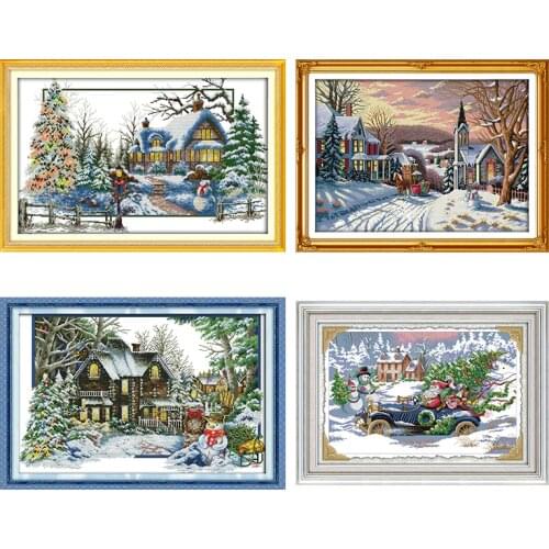 Christmas style series winter snow print cross stitch kit 14CT and 11CT embroidery needlework set DIY Christmas decoration gift