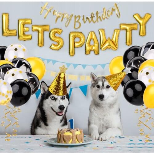 Colorful Pet Happy Birthday Decoration Set Includes Foil Balloons With Banner Birthday Hats Inflator For Birthday Party Decor