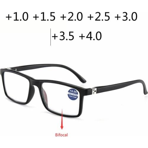 New Square Reading Glasses Bifocal Far Near Anti Blue Light Magnification Eyewear Presbyopic Glasses Diopter +150 +200 +250 +300