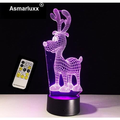 Deer 3D Night Light 7 Color Changing Remote / Touch Switch Usb Table Lampara Lampe Christmas Deer As Gift for Kids Gift 7 Colors